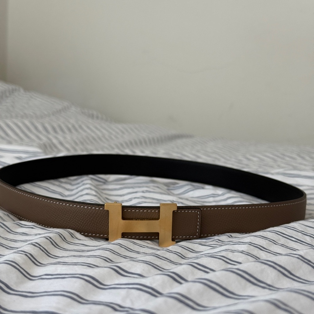 Hermes Leather Belt with Gold H Buckle